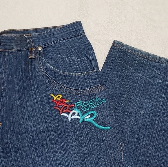 VINTAGE Rocawear Rainbow Graphic Baggy Fit Wide Leg High Rise Skater Jeans - Picture 9 of 16